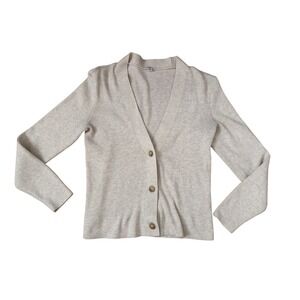 Uniqlo Ribbed V-Neck Cardigan Sweater Oatmeal Beige Rayon Blend 473806 Womens S